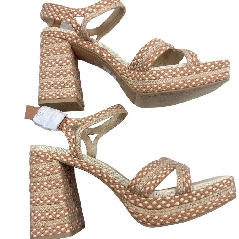 Dolce Vita Arnela‎ Natural Woven Platform Block Heel Ankle Strap Sandals Size 11